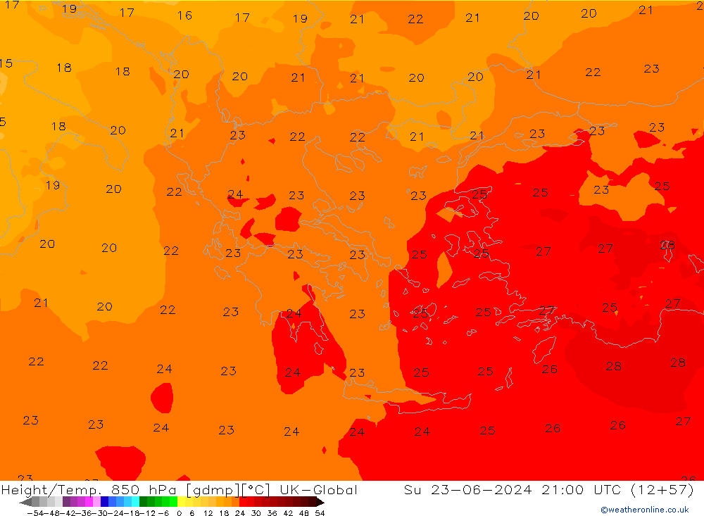 Height/Temp. 850 hPa UK-Global Su 23.06.2024 21 UTC