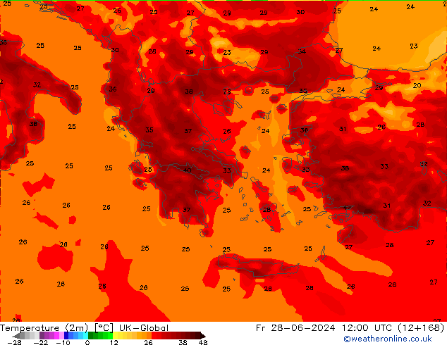 Temperaturkarte (2m) UK-Global Fr 28.06.2024 12 UTC