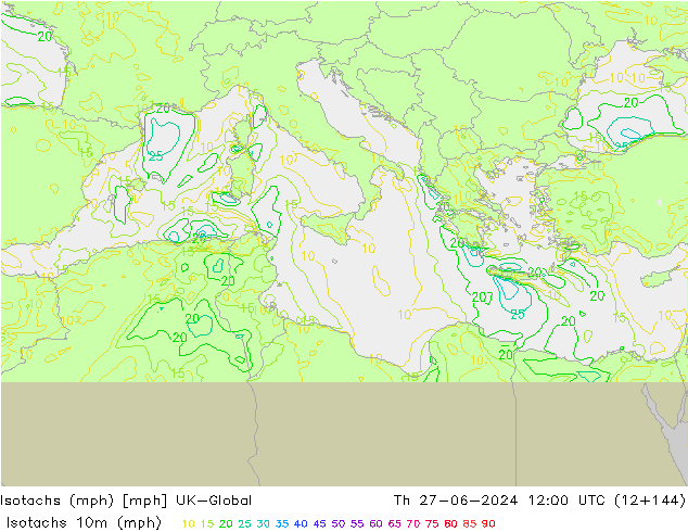 Isotachs (mph) UK-Global чт 27.06.2024 12 UTC