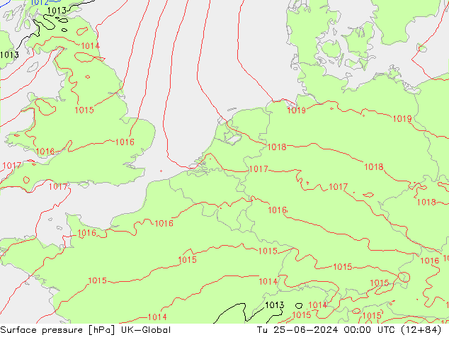 Surface pressure UK-Global Tu 25.06.2024 00 UTC