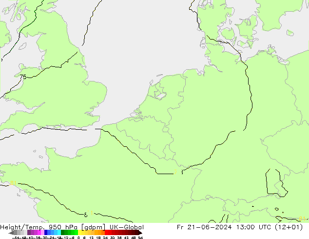 Height/Temp. 950 hPa UK-Global  21.06.2024 13 UTC