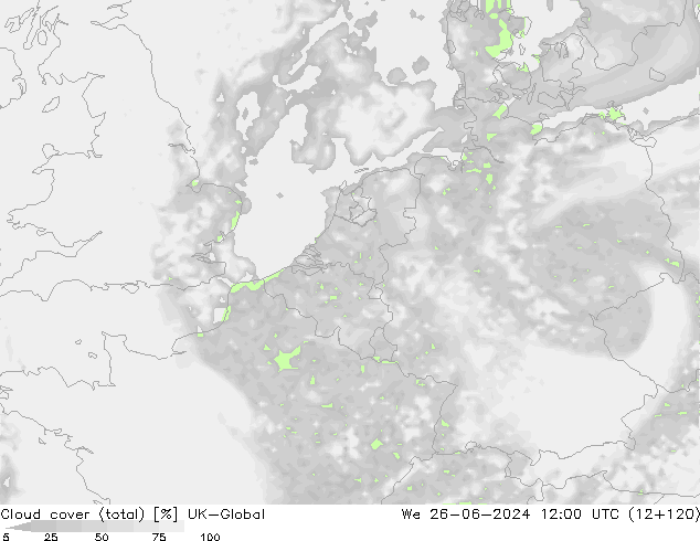 Nuages (total) UK-Global mer 26.06.2024 12 UTC