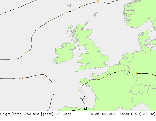 Yükseklik/Sıc. 950 hPa UK-Global Sa 25.06.2024 18 UTC