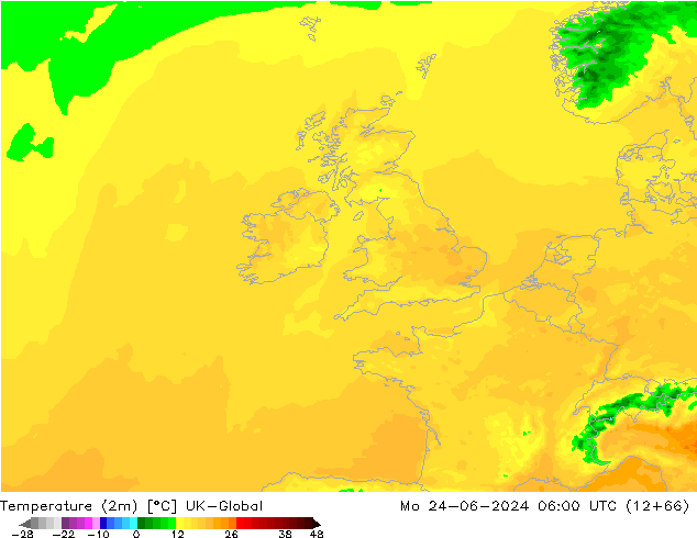 Temperatuurkaart (2m) UK-Global ma 24.06.2024 06 UTC