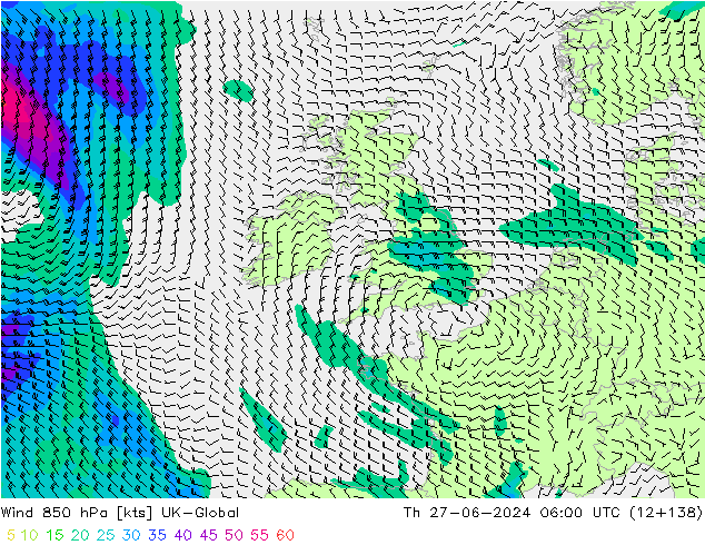 Wind 850 hPa UK-Global do 27.06.2024 06 UTC