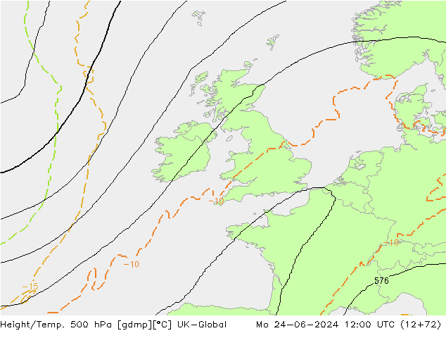 Yükseklik/Sıc. 500 hPa UK-Global Pzt 24.06.2024 12 UTC