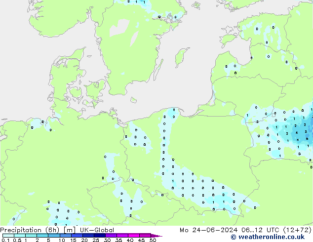 Yağış (6h) UK-Global Pzt 24.06.2024 12 UTC