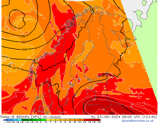 Theta-W 850hPa UK-Global Dom 23.06.2024 09 UTC