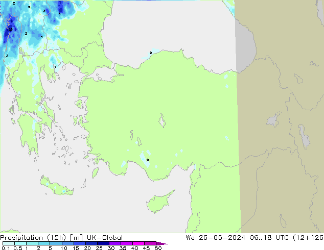 Precipitation (12h) UK-Global We 26.06.2024 18 UTC