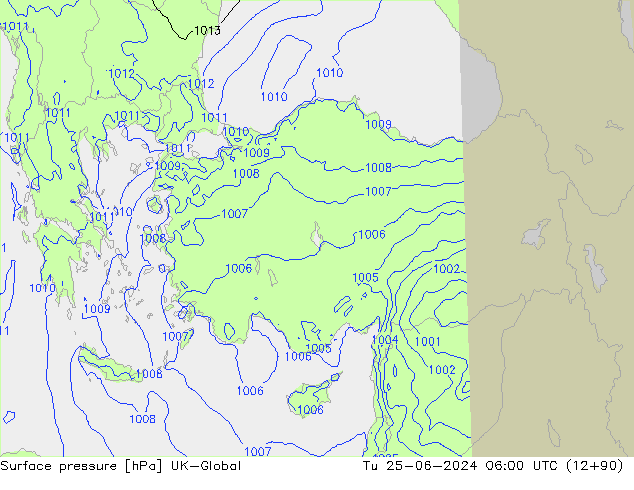 Presión superficial UK-Global mar 25.06.2024 06 UTC