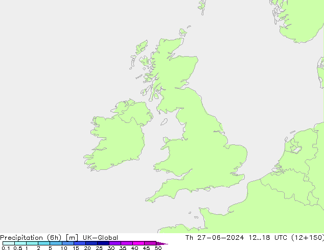 Précipitation (6h) UK-Global jeu 27.06.2024 18 UTC