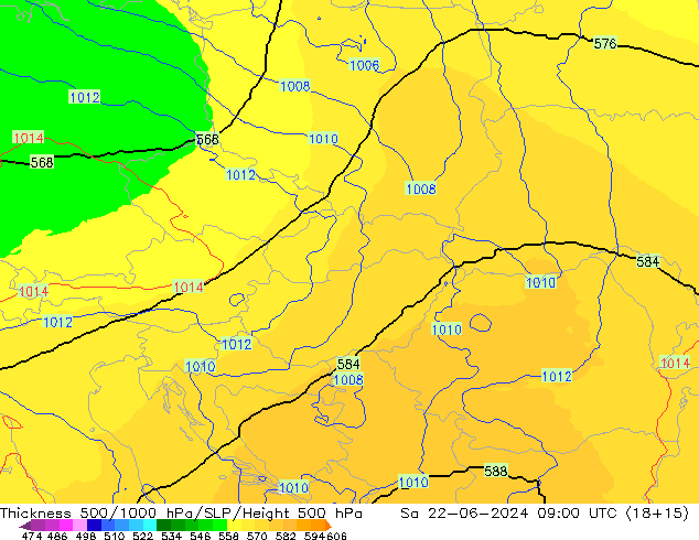 500-1000 hPa Kalınlığı UK-Global Cts 22.06.2024 09 UTC