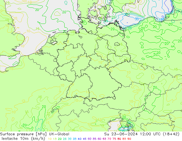 Isotachs (kph) UK-Global Вс 23.06.2024 12 UTC