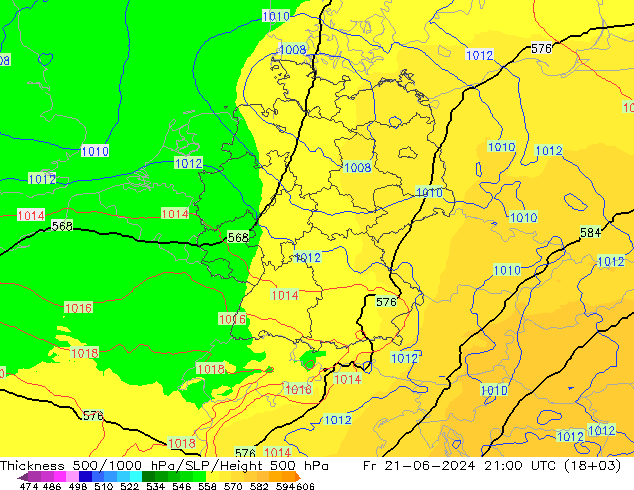 Thck 500-1000hPa UK-Global Fr 21.06.2024 21 UTC