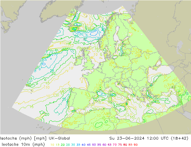 Isotachs (mph) UK-Global Ne 23.06.2024 12 UTC