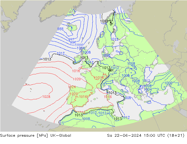 Luchtdruk (Grond) UK-Global za 22.06.2024 15 UTC