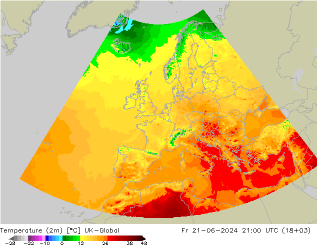 Temperature (2m) UK-Global Fr 21.06.2024 21 UTC