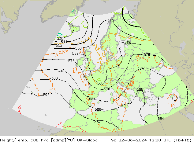 Height/Temp. 500 hPa UK-Global Sa 22.06.2024 12 UTC
