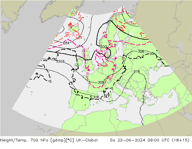 Yükseklik/Sıc. 700 hPa UK-Global Cts 22.06.2024 09 UTC