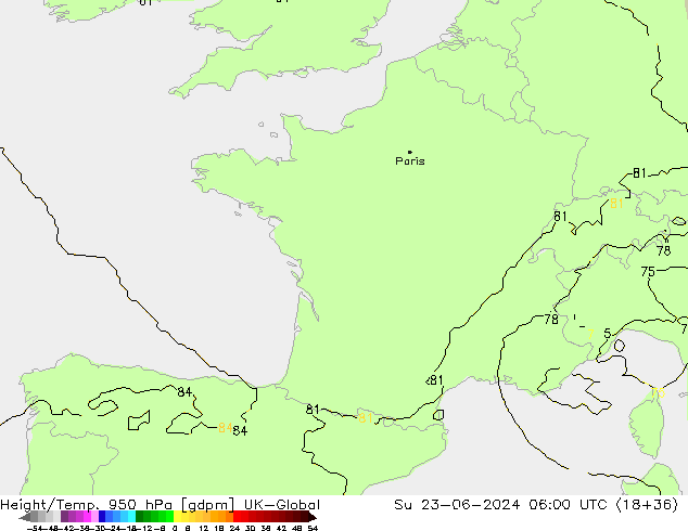 Height/Temp. 950 hPa UK-Global Dom 23.06.2024 06 UTC