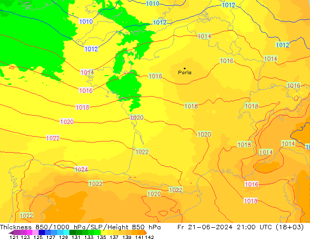 Schichtdicke 850-1000 hPa UK-Global Fr 21.06.2024 21 UTC