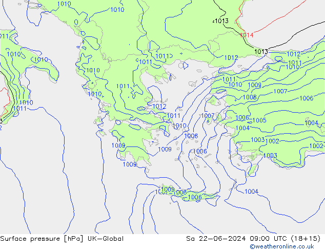 Luchtdruk (Grond) UK-Global za 22.06.2024 09 UTC