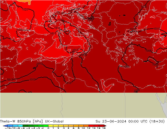 Theta-W 850hPa UK-Global Ne 23.06.2024 00 UTC