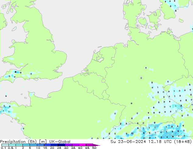 Yağış (6h) UK-Global Paz 23.06.2024 18 UTC