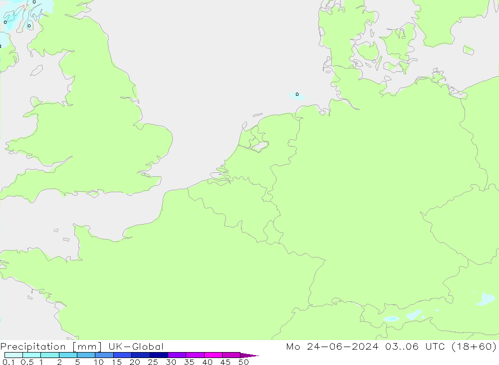 Srážky UK-Global Po 24.06.2024 06 UTC