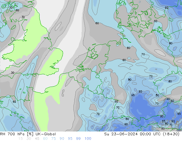 RH 700 hPa UK-Global So 23.06.2024 00 UTC