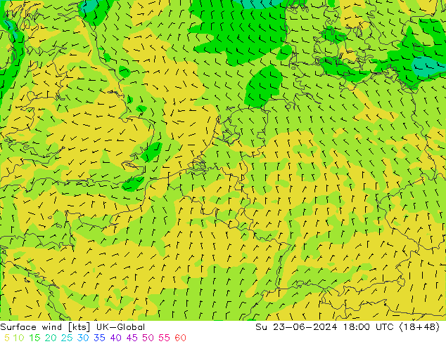 Surface wind UK-Global Su 23.06.2024 18 UTC