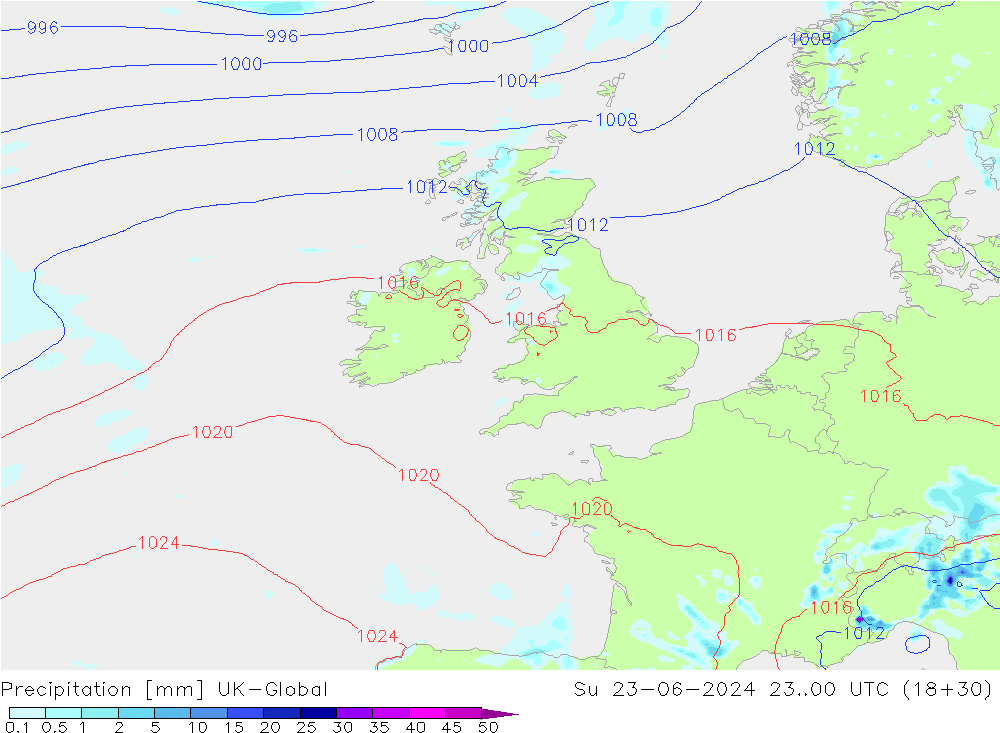 Srážky UK-Global Ne 23.06.2024 00 UTC