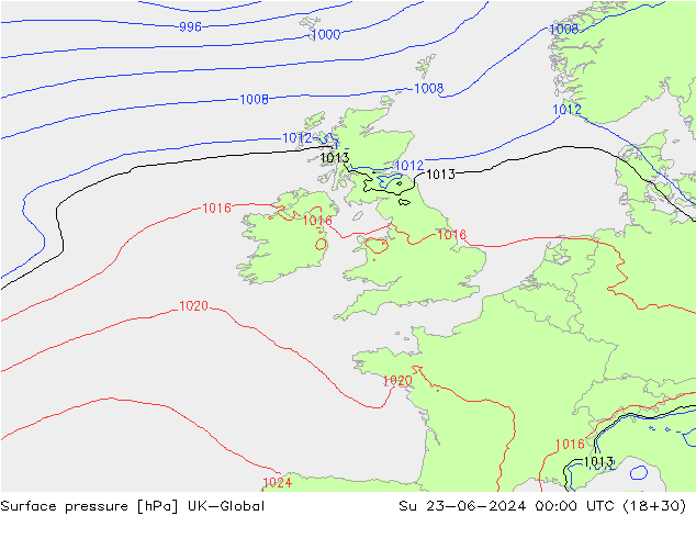 Surface pressure UK-Global Su 23.06.2024 00 UTC