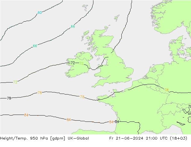 Hoogte/Temp. 950 hPa UK-Global vr 21.06.2024 21 UTC