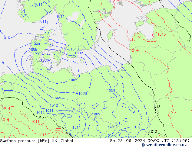 Surface pressure UK-Global Sa 22.06.2024 00 UTC