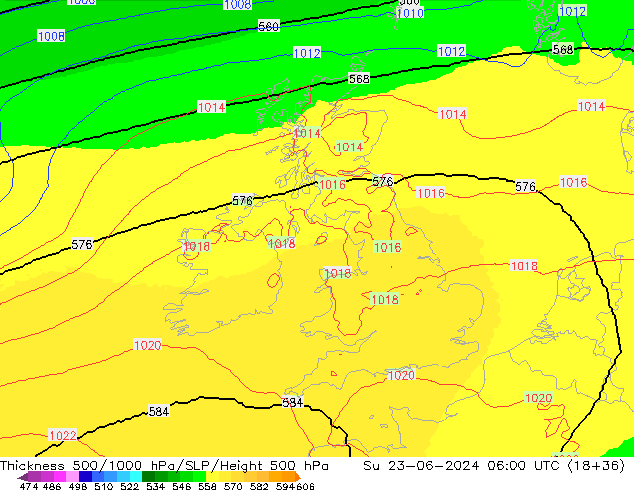 Thck 500-1000hPa UK-Global Su 23.06.2024 06 UTC