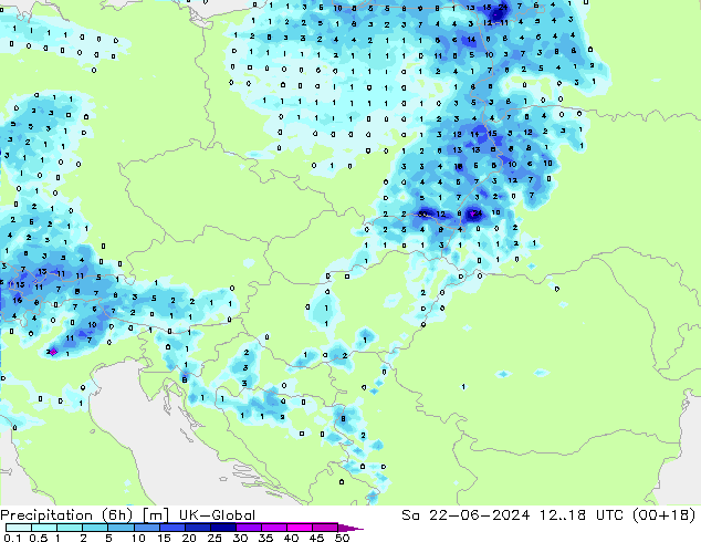 Precipitation (6h) UK-Global Sa 22.06.2024 18 UTC