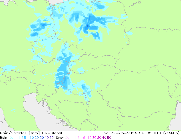 Rain/Snowfall UK-Global so. 22.06.2024 06 UTC