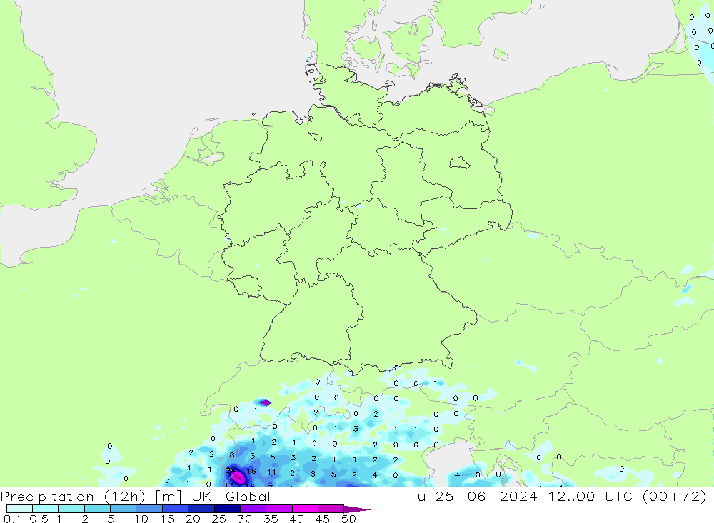Yağış (12h) UK-Global Sa 25.06.2024 00 UTC