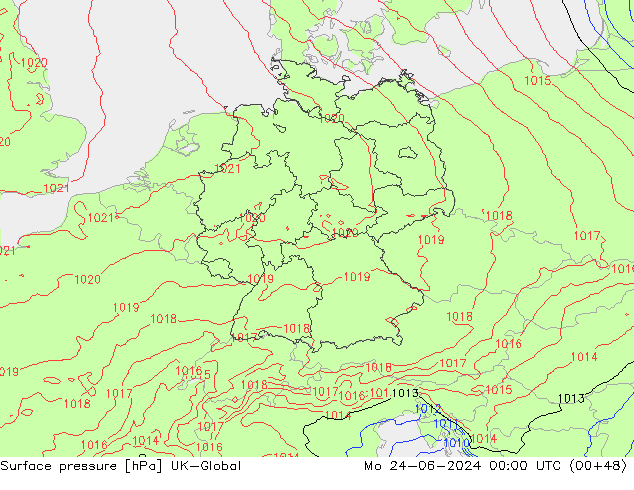 Surface pressure UK-Global Mo 24.06.2024 00 UTC