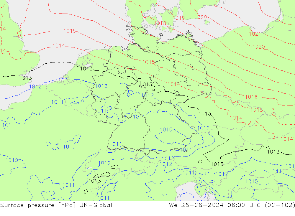 Surface pressure UK-Global We 26.06.2024 06 UTC