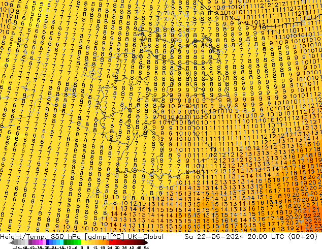 Height/Temp. 850 hPa UK-Global Sa 22.06.2024 20 UTC