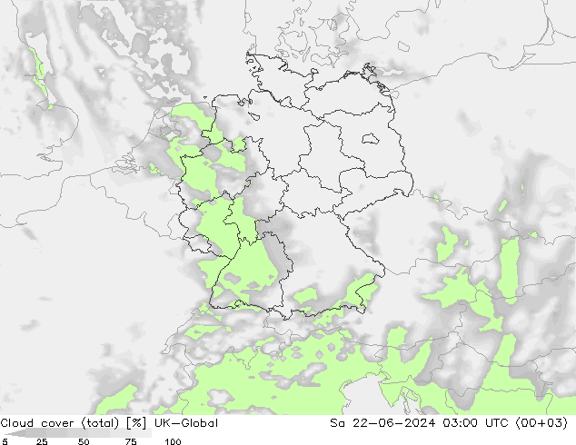 zachmurzenie (suma) UK-Global so. 22.06.2024 03 UTC