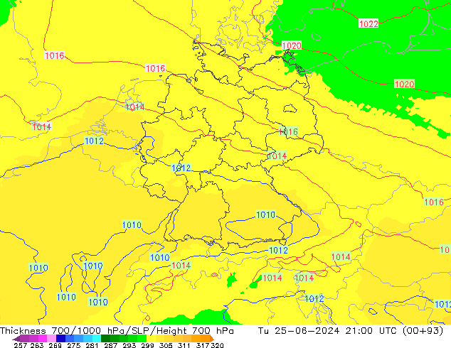 Schichtdicke 700-1000 hPa UK-Global Di 25.06.2024 21 UTC