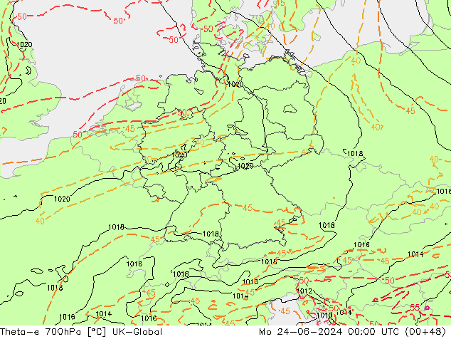 Theta-e 700hPa UK-Global lun 24.06.2024 00 UTC