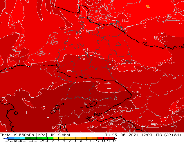 Theta-W 850hPa UK-Global mar 25.06.2024 12 UTC