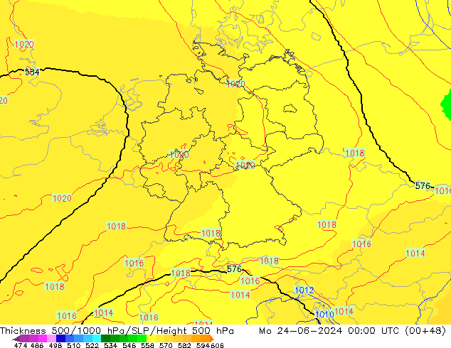 Thck 500-1000hPa UK-Global Po 24.06.2024 00 UTC