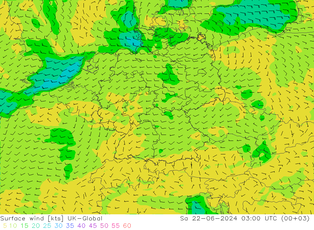 风 10 米 UK-Global 星期六 22.06.2024 03 UTC