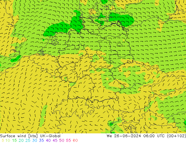 Rüzgar 10 m UK-Global Çar 26.06.2024 06 UTC