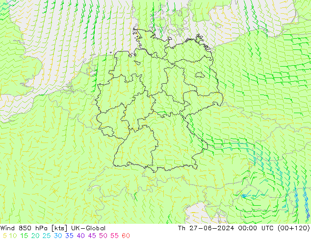 Wind 850 hPa UK-Global Th 27.06.2024 00 UTC